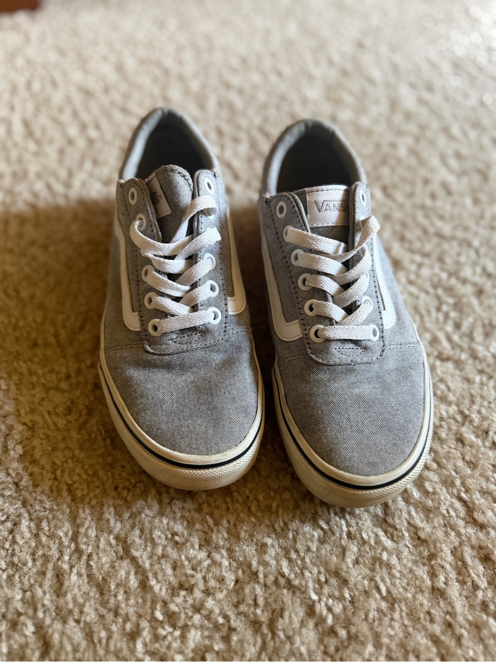 Vans Gray Canvas Old Skool Sneakers with White Stripe